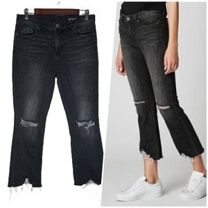 BlankNYC | Women | The Varick Black Distressed Kick Flare Cropped Jeans | 29